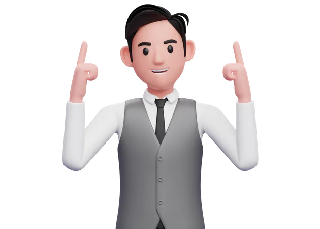 Businessman pointing two fingers up  3D Illustration