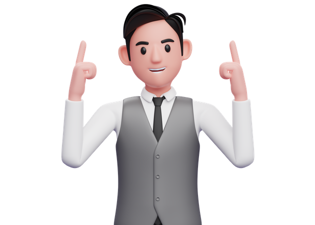 Businessman pointing two fingers up 3D Illustration