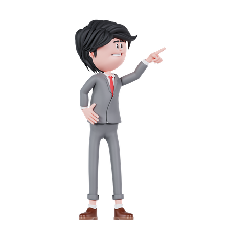 Businessman Pointing Up Left Side  3D Icon
