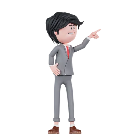 Businessman Pointing Up Left Side  3D Illustration