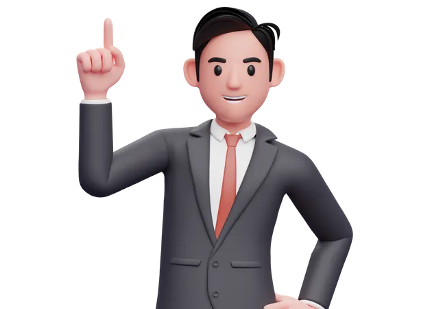 Businessman pointing up with index finger 3D Illustration