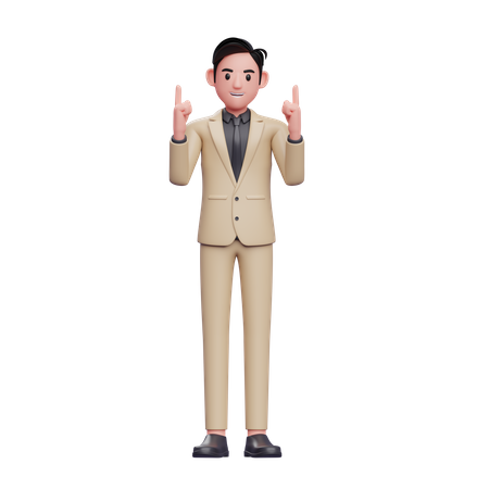 Businessman pointing up with two hand 3D Illustration