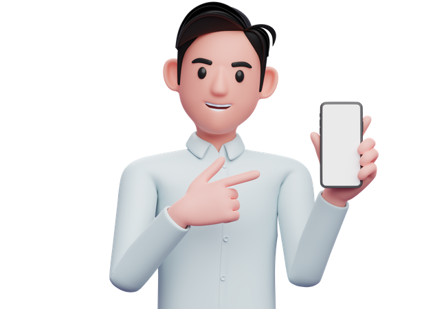 Businessman pointing with a finger gun at the phone 3D Illustration