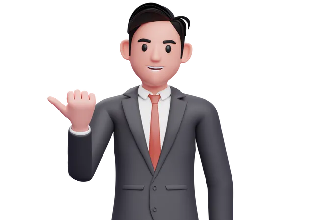 Businessman pointing with thumb  3D Illustration