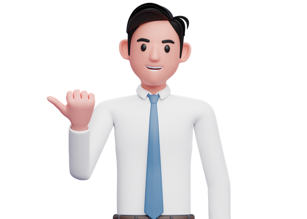 Businessman pointing with thumb 3D Illustration