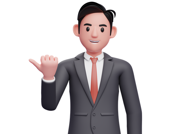 Businessman pointing with thumb 3D Illustration