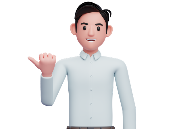 Businessman pointing with thumb aside  3D Illustration