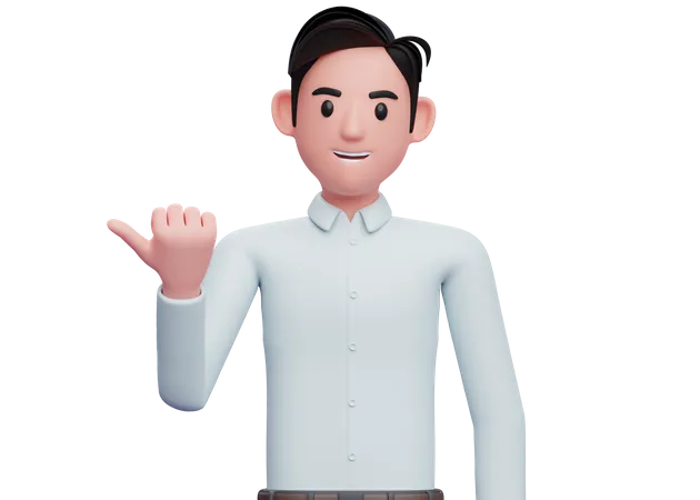 Businessman pointing with thumb aside  3D Illustration