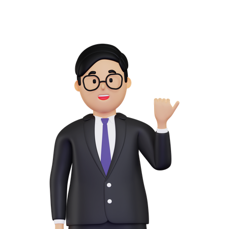 Businessman pointing with thumb to the side  3D Icon