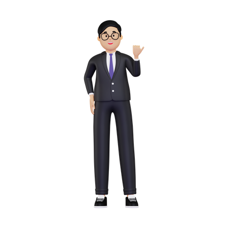 Businessman pointing with thumb to the side  3D Icon