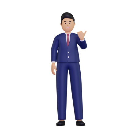 Businessman pointing with thumb to the side  3D Illustration