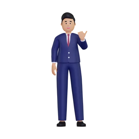 Businessman pointing with thumb to the side  3D Illustration