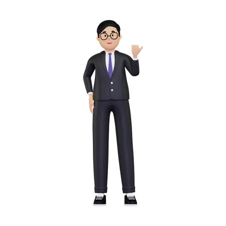 Businessman pointing with thumb to the side  3D Illustration