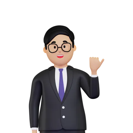 Businessman pointing with thumb to the side 3D Illustration