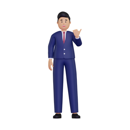 Businessman pointing with thumb to the side 3D Illustration