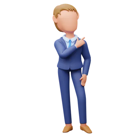 Businessman Points Sideways  3D Illustration