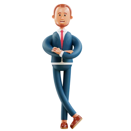 Businessman pose in folded arms  3D Illustration