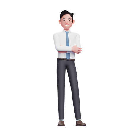 Businessman posing casually wearing long shirt and blue tie  3D Illustration