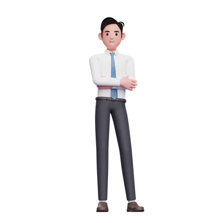 Businessman posing casually wearing long shirt and blue tie  3D Illustration