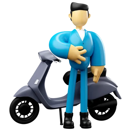 Businessman Posing On Grey Scooter  3D Illustration