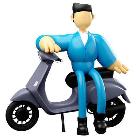 Businessman Posing On Grey Scooter  3D Illustration