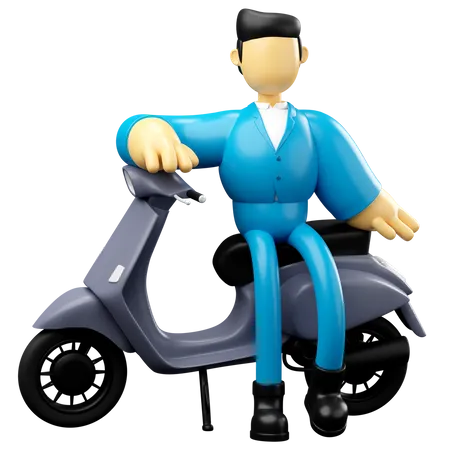 Businessman Posing On Grey Scooter  3D Illustration