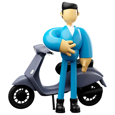 Businessman Posing On Grey Scooter 3D Illustration