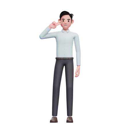 Businessman posing peace finger  3D Illustration