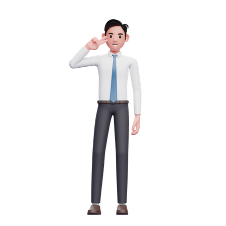 Businessman posing peace finger  3D Illustration