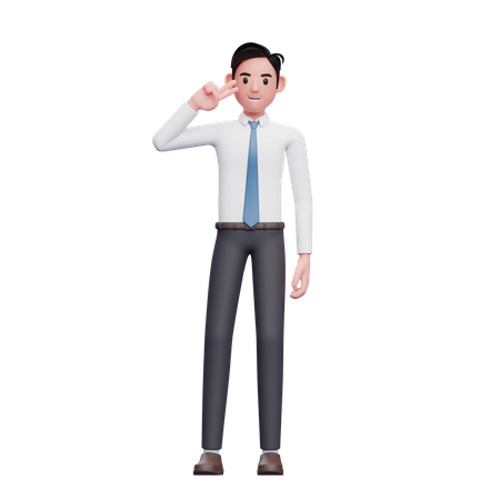 Businessman posing peace finger 3D Illustration