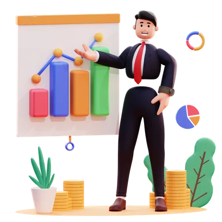 Businessman present data analysis chart  3D Illustration