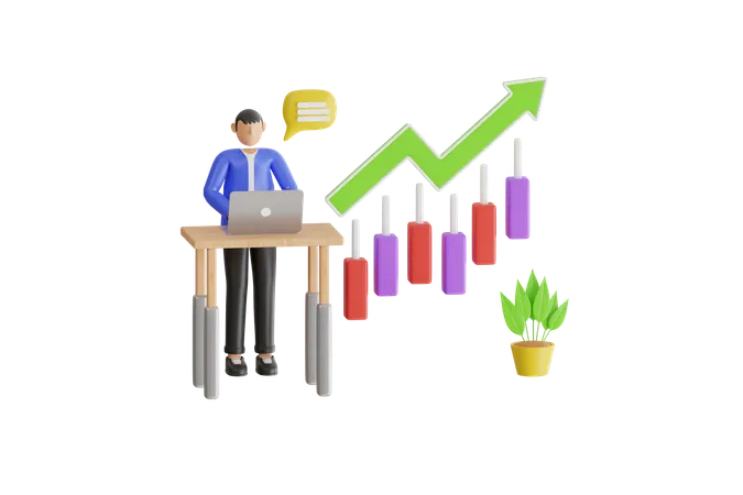 Businessman Present Graph With High Improvement Bar Chart Growing Business Infographics 3 D Illustration 3D Illustration