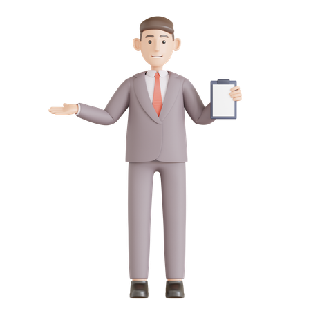 Businessman Presentation something while holding clipboard  3D Icon