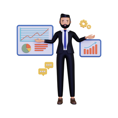 Businessman presenting analysis data  3D Illustration