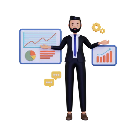 Businessman presenting analysis data  3D Illustration