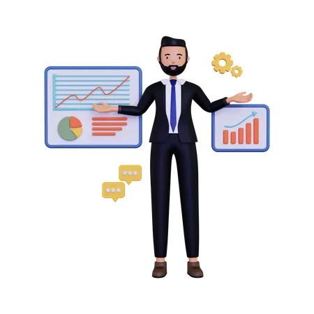 Businessman presenting analysis data 3D Illustration