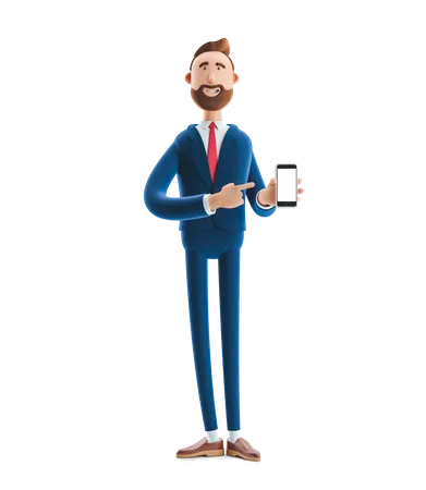 Businessman Presenting blank screen of Smartphone in advertising concept 3D Illustration