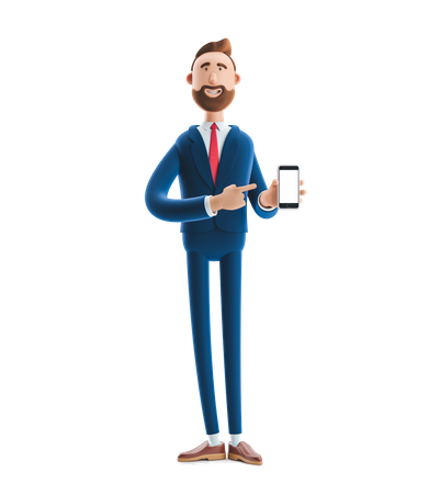 Businessman Presenting blank screen of Smartphone in advertising concept  3D Illustration