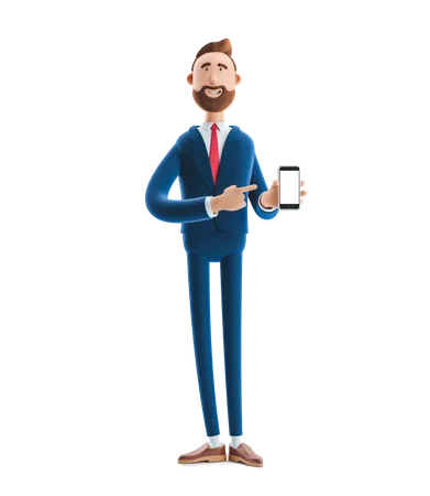 Businessman Presenting blank screen of Smartphone in advertising concept  3D Illustration