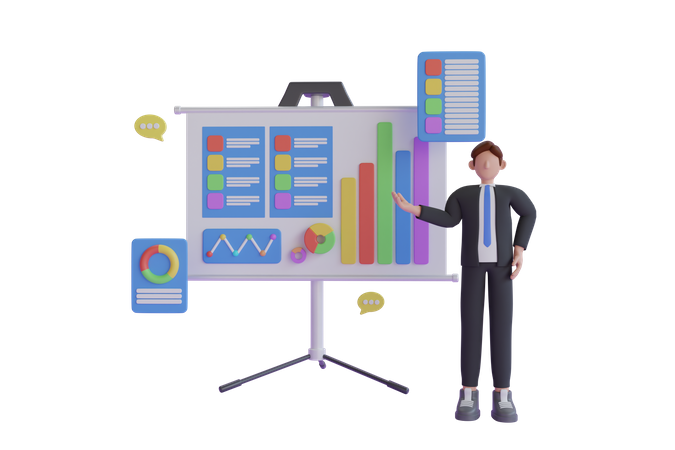 Businessman Presenting Business analytic report  3D Illustration