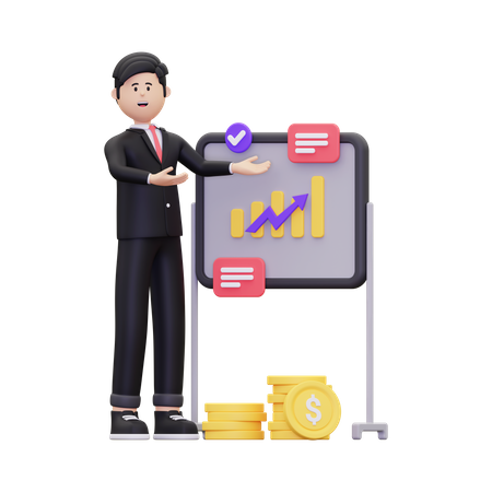 Businessman Presenting Business Growth Data  3D Illustration