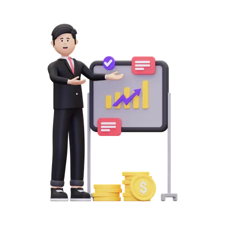 Businessman Presenting Business Growth Data  3D Illustration