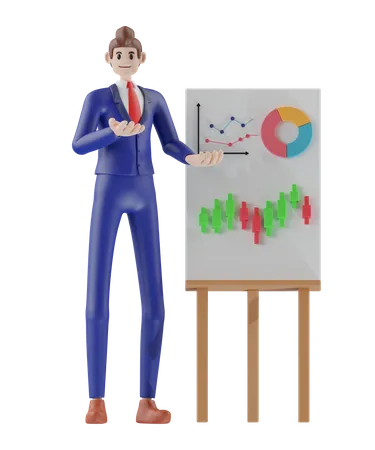 Businessman presenting chart  3D Illustration