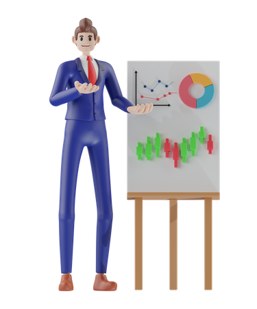 Businessman presenting chart  3D Illustration