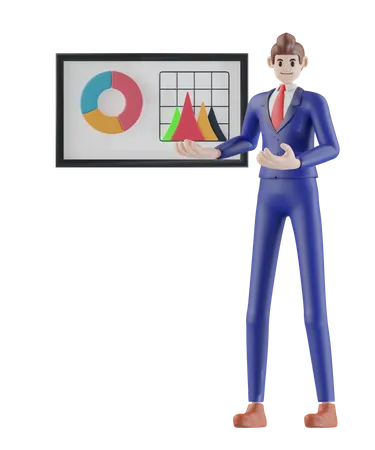 Businessman presenting dashboard and interacting with graphs  3D Illustration