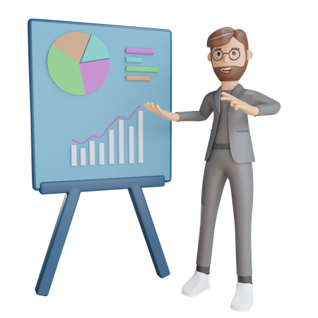 Businessman presenting data analysis 3D Illustration