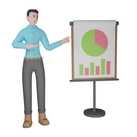Businessman Presenting Data Analysis 3D Illustration