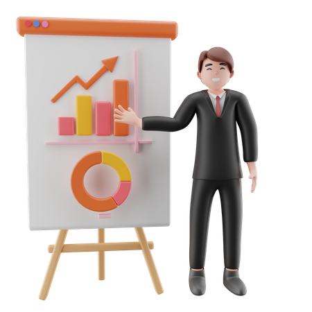 Businessman presenting data analytics  3D Icon