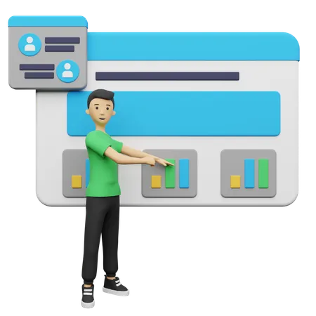 Businessman presenting data in Business Dashboard  3D Illustration