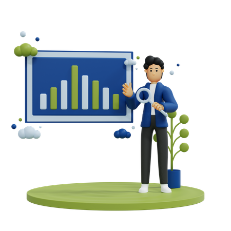 Businessman presenting data using graph  3D Illustration